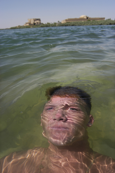 Soldier Swims Euphrates River, Ar Ramadi - SoldierSwimsEuphrates090603ALWeb